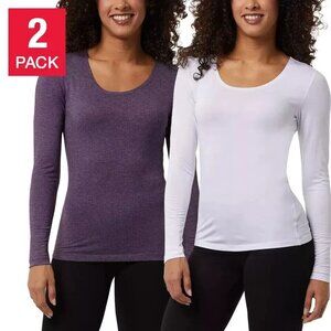 32 Degrees Women's 2 Pack Ultra Light Thermal Scoop Top (White/Purple, Medium)